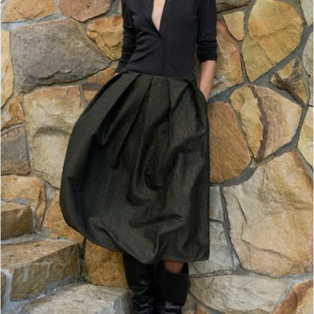 ZARA ZW COLLECTION VOLUMINOUS BALLOON JACQUARD GREEN SKIRT